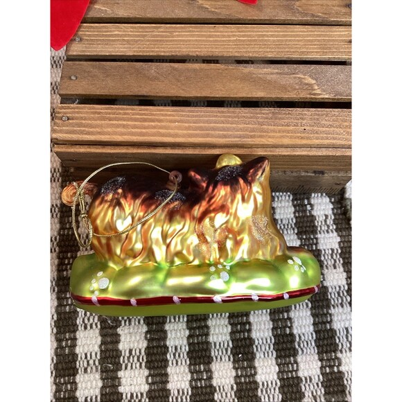 Charming Yorkie Hand Blown Glass Christmas Tree Ornament + I Love My Dog Bone - Picture 6 of 13